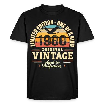 Cadeau Anniversaire 1980 Millésime 1980 Rétro 1980 - T-shirt Premium bio Homme - noir - Devant - Nico (187cm)
