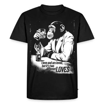 I Love and Am Loved – Sad Monkey Whiskey Art - Men's Premium Organic T-Shirt - black - Front - Nico (187cm)