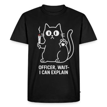 Relaxed Cat Design - Officer Wait I Can Explain - Men's Premium Organic T-Shirt - black - Front - Nico (187cm)