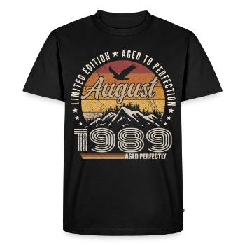 Août 1989 Retro Anniversaire août 1989 August 1989 - T-shirt Premium bio Homme - noir - Devant - Nico (187cm)