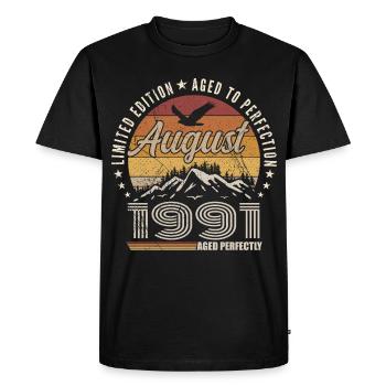 Août 1991 Retro Anniversaire août 1991 August 1991 - T-shirt Premium bio Homme - noir - Devant - Nico (187cm)