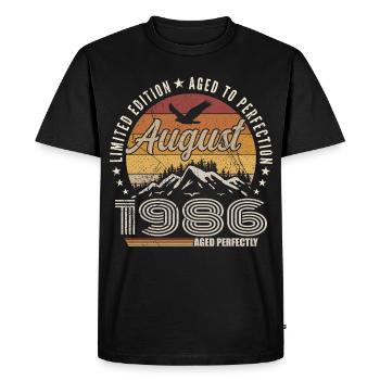 Août 1986 Retro Anniversaire août 1986 August 1986 - T-shirt Premium bio Homme - noir - Devant - Nico (187cm)