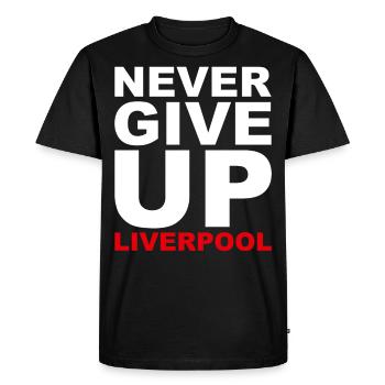 Never Give Up Liverpool - Football, Sports de ballon, Rouge - T-shirt Premium bio Homme - noir - Devant - Nico (187cm)