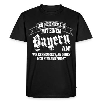 LEG DICH NIEMALS... - Männer Premium Bio T-Shirt - Schwarz - Vorne - Nico (187cm)
