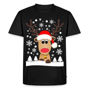 Funny Reindeer Christmas Winter Snow Snowflakes - Men's Premium Organic T-Shirt - black - Front - Nico (187cm)