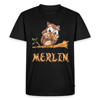 Hibou Merlin - T-shirt Premium bio Homme - noir - Devant - Nico (187cm)
