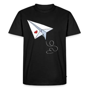 Avion en papier avec coeur - Amour - Voyage - Vol - T-shirt Premium bio Homme - noir - Devant - Nico (187cm)