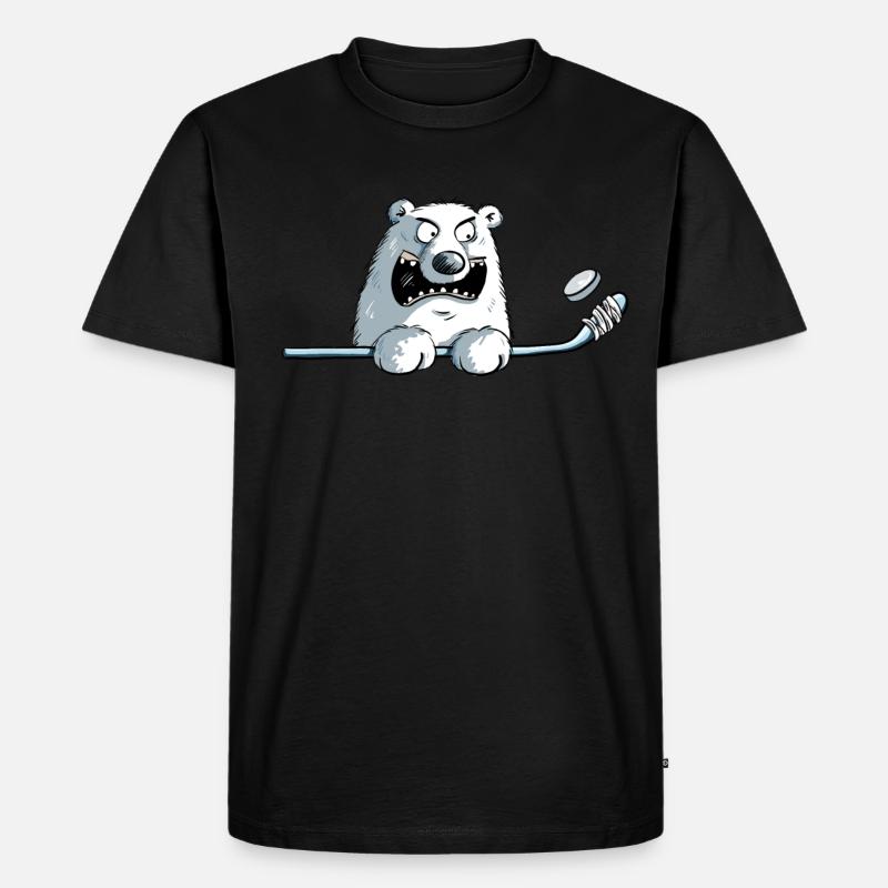 Cooler Eisbär Mit Eishockeyschläger I Eishockey - Männer Premium Bio T-Shirt - Schwarz
