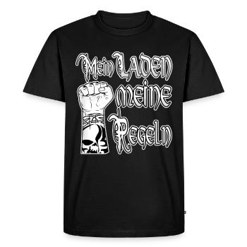 Ma boutique Mes règles Tatouage I Patron Propriétaire - T-shirt Premium bio Homme - noir - Devant - Nico (187cm)