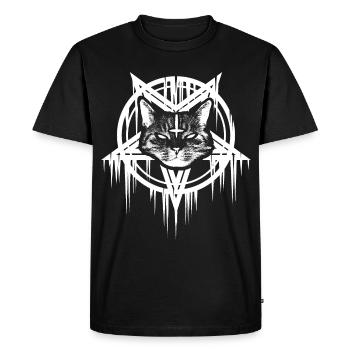 Satanische Katze im Pentagramm - Männer Premium Bio T-Shirt - Schwarz - Vorne - Nico (187cm)