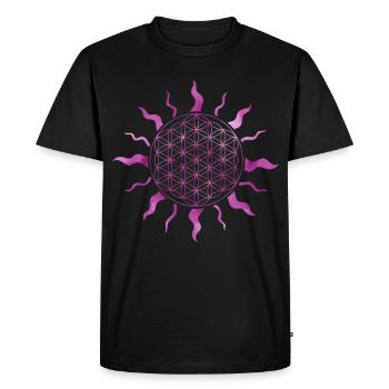 Fleur de Vie Sun Mandala Aquarelle Rose - T-shirt Premium bio Homme - noir - Devant - Nico (187cm)