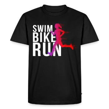 Triathlon - Femme nage, course à vélo - T-shirt Premium bio Homme - noir - Devant - Nico (187cm)