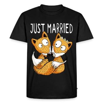 Just Married Foxes - Fox Wedding - Gift - Men's Premium Organic T-Shirt - black - Front - Nico (187cm)