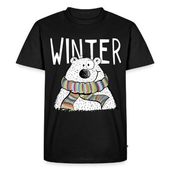 Ours avec foulard coloré en hiver - cadeau - T-shirt Premium bio Homme - noir - Devant - Nico (187cm)