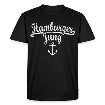 Hamburger Jung Klassik (Vintage Weiss) Hamburg - Männer Premium Bio T-Shirt - Schwarz - Vorne - Nico (187cm)