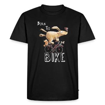 Born to bike i dog on bike cartoon - Men's Premium Organic T-Shirt - black - Front - Nico (187cm)