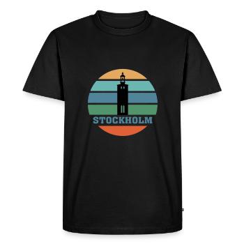 Stockholm City Skyline Suède Landmark - T-shirt Premium bio Homme - noir - Devant - Nico (187cm)
