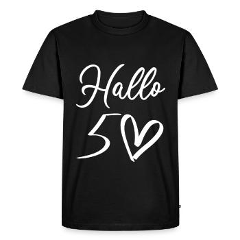 Warm welcome with handwritten design - Men's Premium Organic T-Shirt - black - Front - Nico (187cm)