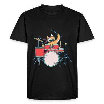 Chat Musique Cat Drummer Batterie Band - T-shirt Premium bio Homme - noir - Devant - Nico (187cm)