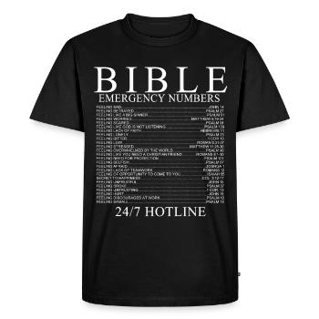 numéros d'urgence de la Bible - T-shirt Premium bio Homme - noir - Devant - Nico (187cm)