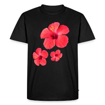 Red Hibiscus Blossoms Triple - Men's Premium Organic T-Shirt - black - Front - Nico (187cm)