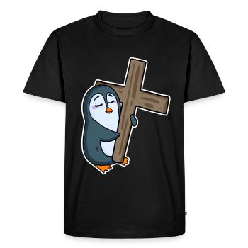 Pingouin et religion croisée - T-shirt Premium bio Homme - noir - Devant - Nico (187cm)