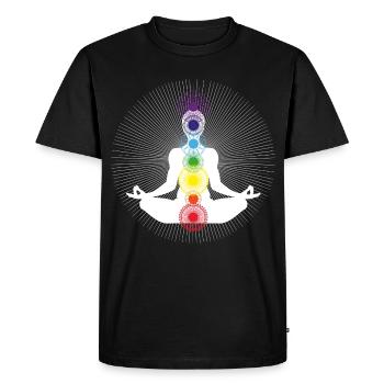 yoga chakra blanc om énergie zen arc en ciel - T-shirt Premium bio Homme - noir - Devant - Nico (187cm)