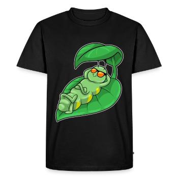 Chenille avec feuille comme parasol - T-shirt Premium bio Homme - noir - Devant - Nico (187cm)