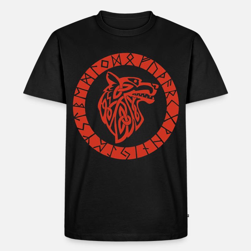 Wikinger-Emblem des Roten Wolfes - Männer Premium Bio T-Shirt - Schwarz