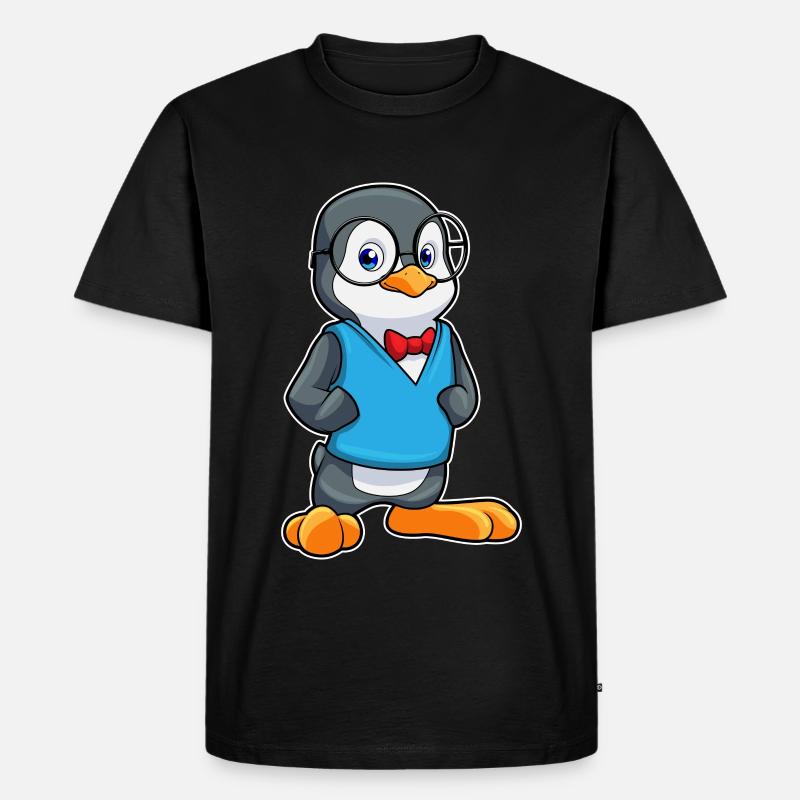 Pinguin als Nerd mit Brille - Männer Premium Bio T-Shirt - Schwarz
