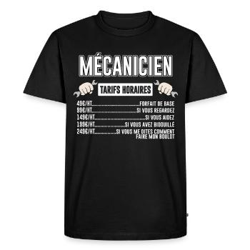 Mécanicien Tarifs Horaires - T-shirt Premium bio Homme - noir - Devant - Nico (187cm)