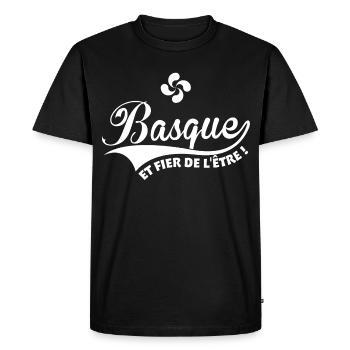 Basque et fier de l'être avec croix Basque Lauburu - T-shirt Premium bio Homme - noir - Devant - Nico (187cm)