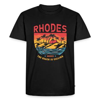 Rhodes Greece Design with Palm Trees and Beach - Men's Premium Organic T-Shirt - black - Front - Nico (187cm)