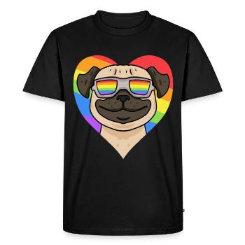 Mops coeur arc-en-ciel - T-shirt Premium bio Homme - noir - Devant - Nico (187cm)