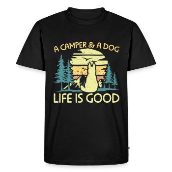Camping Un campeur et un chien La vie est bonne - T-shirt Premium bio Homme - noir - Devant - Nico (187cm)