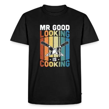 Citation de cuisine Mr Good Looking Is Cooking - T-shirt Premium bio Homme - noir - Devant - Nico (187cm)