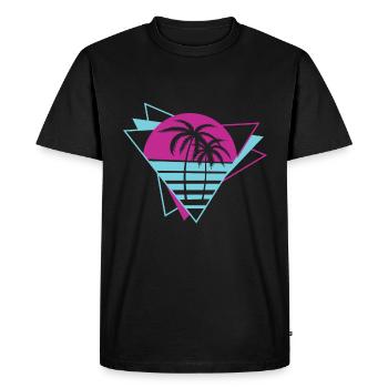 Palmier Rétro années 80 - T-shirt Premium bio Homme - noir - Devant - Nico (187cm)