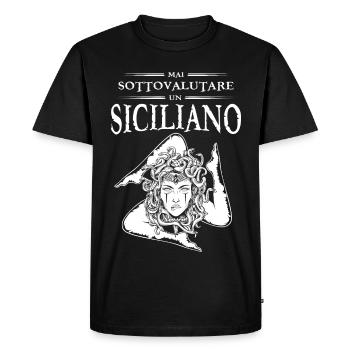 Mai Sottovalutare Un Siciliano Trinacria Sicilia - T-shirt Premium bio Homme - noir - Devant - Nico (187cm)