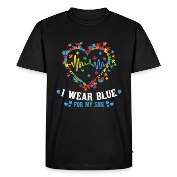 Je porte du bleu pour mon fils Autism Design - T-shirt Premium bio Homme - noir - Devant - Nico (187cm)