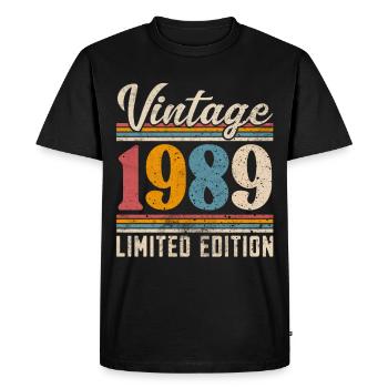 1989 Millésime Année de construction Anniversaire Vintage - T-shirt Premium bio Homme - noir - Devant - Nico (187cm)