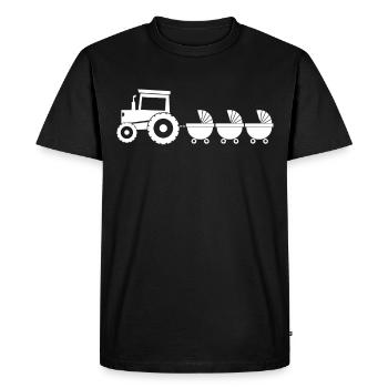 Tracteur avec chariot bébé - triplés - T-shirt Premium bio Homme - noir - Devant - Nico (187cm)
