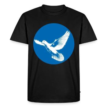Colombe blanche brillante de paix dans un cercle bleu - T-shirt Premium bio Homme - noir - Devant - Nico (187cm)