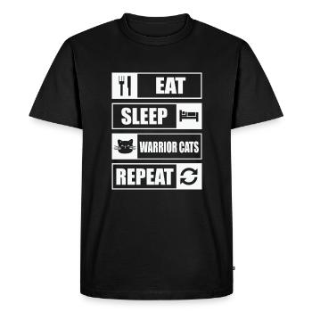 Citation de chat Manger dormir Chat Guerrier Répéter - T-shirt Premium bio Homme - noir - Devant - Nico (187cm)