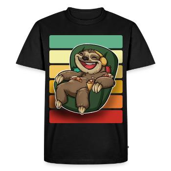 Sloth Armchair Pizza - Men's Premium Organic T-Shirt - black - Front - Nico (187cm)