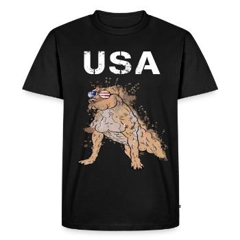 USA Staffordshire Terrier with cool sunglasses - Men's Premium Organic T-Shirt - black - Front - Nico (187cm)