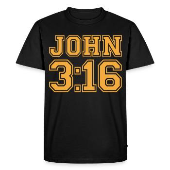 John 3:16 Bold Varsity Typography - Men's Premium Organic T-Shirt - black - Front - Nico (187cm)