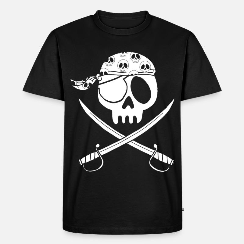 Weißer Piratenschädel - Männer Premium Bio T-Shirt - Schwarz