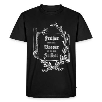 Scroll Couronne de laurier TOUT ÉTAIT MIEUX - T-shirt Premium bio Homme - noir - Devant - Nico (187cm)