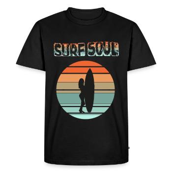 Silhouette de surfeur avec coucher de soleil - T-shirt Premium bio Homme - noir - Devant - Nico (187cm)