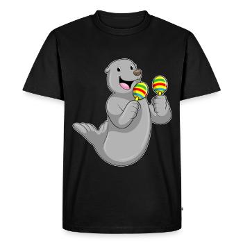 Seal Musician Rattle Music - Men's Premium Organic T-Shirt - black - Front - Nico (187cm)